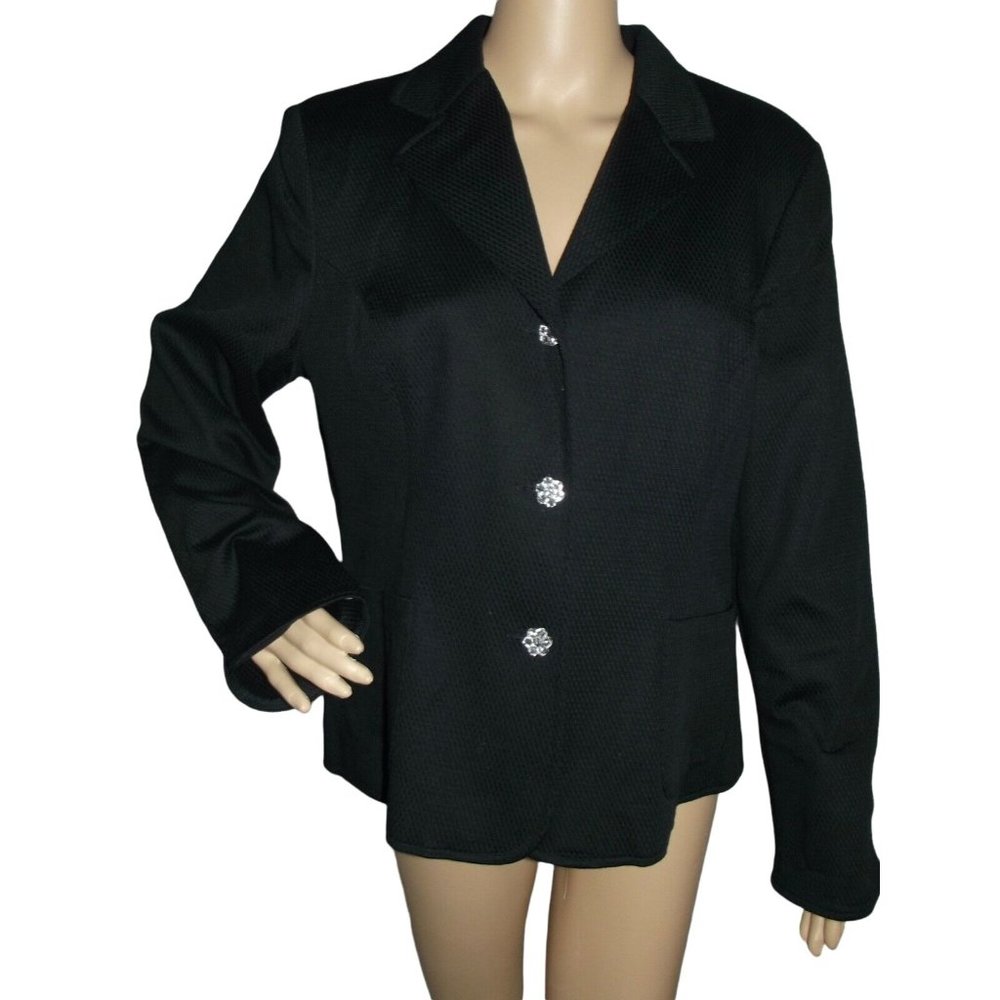 Sag Harbor Size 14 Black Diamond Pique Lined Blazer w/Pockets jacket